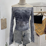 Shooting Two Sets Of Sexy Shoulder Single-Layer Thin Mesh Yarn Short T-Shirt + Inner Brat With Chest Pads To Wipe The Chest Vest