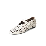 Jane Single Shoes Women 2025 Spring And Summer New Round Head Breathable Leisure To Increase The Word Button Hollow Ballet