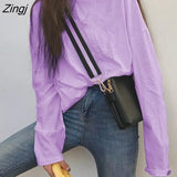 Sleeve T-shirts Women Spring Solid Long-style Loose Simple Ins All-match Casual Girls Tops Trendy Stylish Ulzzang Daily