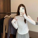 Zingj Early Fall Of 2024 New Bottom Shirt Women's Slim Hot Girl Design Sense Long-Sleeved T-Shirt Female Students Short Jacket