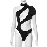 Zingj Women's Summer New Solid Color Sexy Single Sleeve Hollow Out Slim Basic Jumpsuit