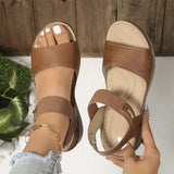 Retro Casual Roman Style Round Head Sandals Women's New Hollow Pattern Breathable Flat With Magic