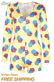 Hot Sale Women Sexy Stretchy Pajamas Long Sleeve V-Neck Pineapple Star Heart Printed Bodycon Summer Lady Jumpsuit