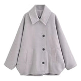Women's Explosive Single-Dbutton Clasp-Butled Loose Wool Jacket