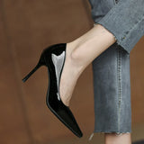 High Heels Fine Heel 2025 New Spring And Autumn Patent Leather French Sharp Head Light-Like Professional Temperament Single-Shoe