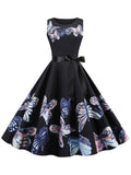 Women Elegant Floral Print Midi Dress Summer Vintage Casual Sleeveless High Waist Party Sundress With Belt
