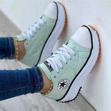 Casual Single-Shoe Women 2025 Spring And Autumn New Round Head Tie With Thick Bottom Low Help Canvas Single