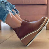 Size New Winter Wedges Women Boots Comfortable Ankle Boots Shoes Round Toe 4cm Heel Lace Up and Zip Thicken Botas De