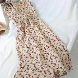 Dress Women Print Floral Spaghetti Strap Elastic Corduroy Sweet Students Beach Dresses High Street Style Simple