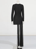 Fashion Sexy Style Dress Women 2025 Spring New Fashion Round Collared Diamond Splicing High-Sensing Pure Color
