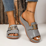 And Thick-Bottomed Slippers Women 2025 New Large-Size Casual Fashion Simple Metal Buckle Fish Mouth