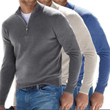 New Autumn Long Sleeve V-Neck Wool Woolen Zip-Up Men's Casual Polo