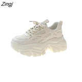 Women Platform Sneakers Leather Casual Ladies Chunky Shoes 2023 White Woman High Black Fashion Brand Thick soled Wedge