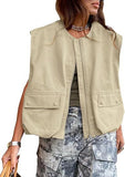 New Sleeveless Pocket Loose Vest Zipper Coat
