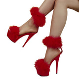 Zingj Model High Heels With Sexy Black Waterproof Platform Hate Day High With Fur Sandals Female