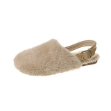 Women In The Autumn And Winter 2025 New With Velvet Warm Round Head After The Tripty Bag Head Wear A Hundred Low Heel Hair