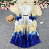 Zingj New Women's Dress Oversized Skirt Print Pleated Waist Lace Holiday