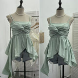 Shooting Irregular Kinky Skirt Shaved Belly Thin Sling Vest Design Slim Slime Sleeveless Top