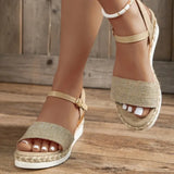New Hemp Rope Heel Sandals Light Size Buckle A Word Sandals Women