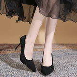 Sexy High Heels Fine Tip Pointy Women's Single Shoes Velvet Black Work Shoes Professional Women's