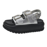 Sandals Women's 2025 Summer New Thick Bottom Korean Version Vintage Round Head Double Buckle With Student Leisure Beach