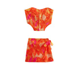 Summer Women's Print Corset Short Vest Tie Knot