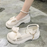 Mary Jane Shoes Women 2025 Spring And Autumn New Pearl Bow Girl Single Shoes Coarse Fairy Wind And Happy