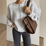 White With Soft Knitted Cardigan Female Retro Buckle Gray Wool Sweater Coat In