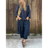 Spring And Autumn Cotton Tamply Size Women's Loose Casual V-Neck Long-Sleeved Trousers Two-Set