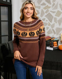 And Winter Sweater Women's Halloween Pumpkin Embroidery Retro Wave Point Long-Sleeved Knitted Shirt