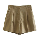 2025 Summer V-Neck Solid Color Single Breasted Vest High Waist Wide-Leg Pants Shorts Set