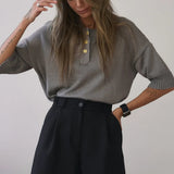 Button Polo Shirt Five-Sleeve Dopamine Loose Top Female Senior Feeling Lazy Wind