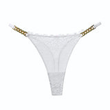 Diamond Metal Chain Lady T-Shirt Trousers Thin Perspective Lace T Pants Thin Cotton Crotch