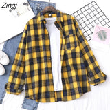 Plaid Shirt Autumn Harajuku Long Sleeve Womens Blouses And Tops Loose Cotton Button Checked Lady Shirt Outwear Spring