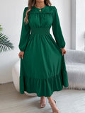 Shooting 2025 Autumn And Winter Pure Color Elegant Wood Ear Waist 100 Folding Long Dress Women's