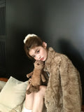 Collar Dyed Sharp Bows Eco-Friendly Fur Fur Coat Women Winter Lazy Plus Thick Hair