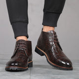 Zingj Men's Round-Head Casual Shoes Men's Leather Boots Front Strap Pressed Martin Boots Plus Size Men's