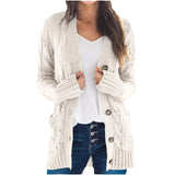 2025 New Women's Casual Cardigan Jacket Solid Color Mah-Button Cardigan Sweater