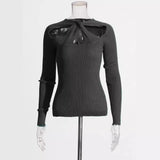 Sexy Hot Babes Knitted Shirt 2025 Summer New Niche Hollow Design Slim Slim Solid Color Sweater