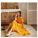 Zingj Skirt One Word Shoulder Two Wear Neckline Sexy Show Thin Show Back Long Beach Holiday Dress Super
