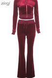 Velvet Casual Women Tracksuit 2 Piece Set Long Sleeve Zipper Sweatshirt Top+Bandage Straight Pants Female