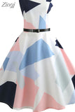 Printed Women Summer Dresses 2023 Elegant O-neck Sleeveless Tank Robe Vintage Rockabilly Dress Pinup Swing with