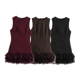 And Winter New Sleeve Mesh Splicing Sleeveless Mini Dress