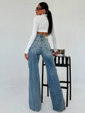 New Cool Trend Splicing Jeans Women High Waist Thin Classic Design Straight Broad