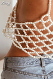 Pearls Patchwork High Street Tube Tops Deep V Neck Sexy Women Bustiers Cropped Hollow Out Backless Cover Up Tank