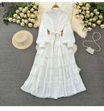 Gentle Style Dress Spring New Female Design Hollow Lace Splicing Bubble Sleeve Holiday