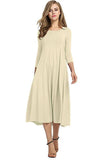 Women's Clothing 2025 Spring New Dress Fashion Casual Fold Seven-Sleeve Solid