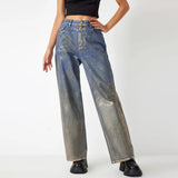 Street Fall 2025 New Waist Straight Cylinder Spray Color Gradient Women's Casual