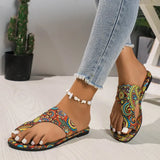 National Wind And Cold Slippers Women 2025 Summer New Flat-Bottomed Printing Cover Toe Roman Style