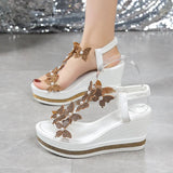 Summer New Large-Size Women's Sloping Sandals Bow Set Pine Cake Water Drill Bottom Fish Mouth